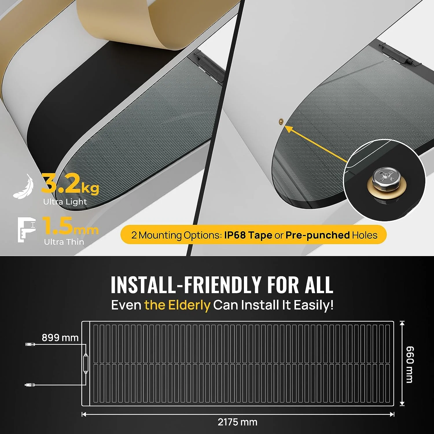 BougeRV 200W CIGS Solarpanel 360° Flexibles Solarmodule (Klebeband) mit 40A Solar-Laderegler - Image 6