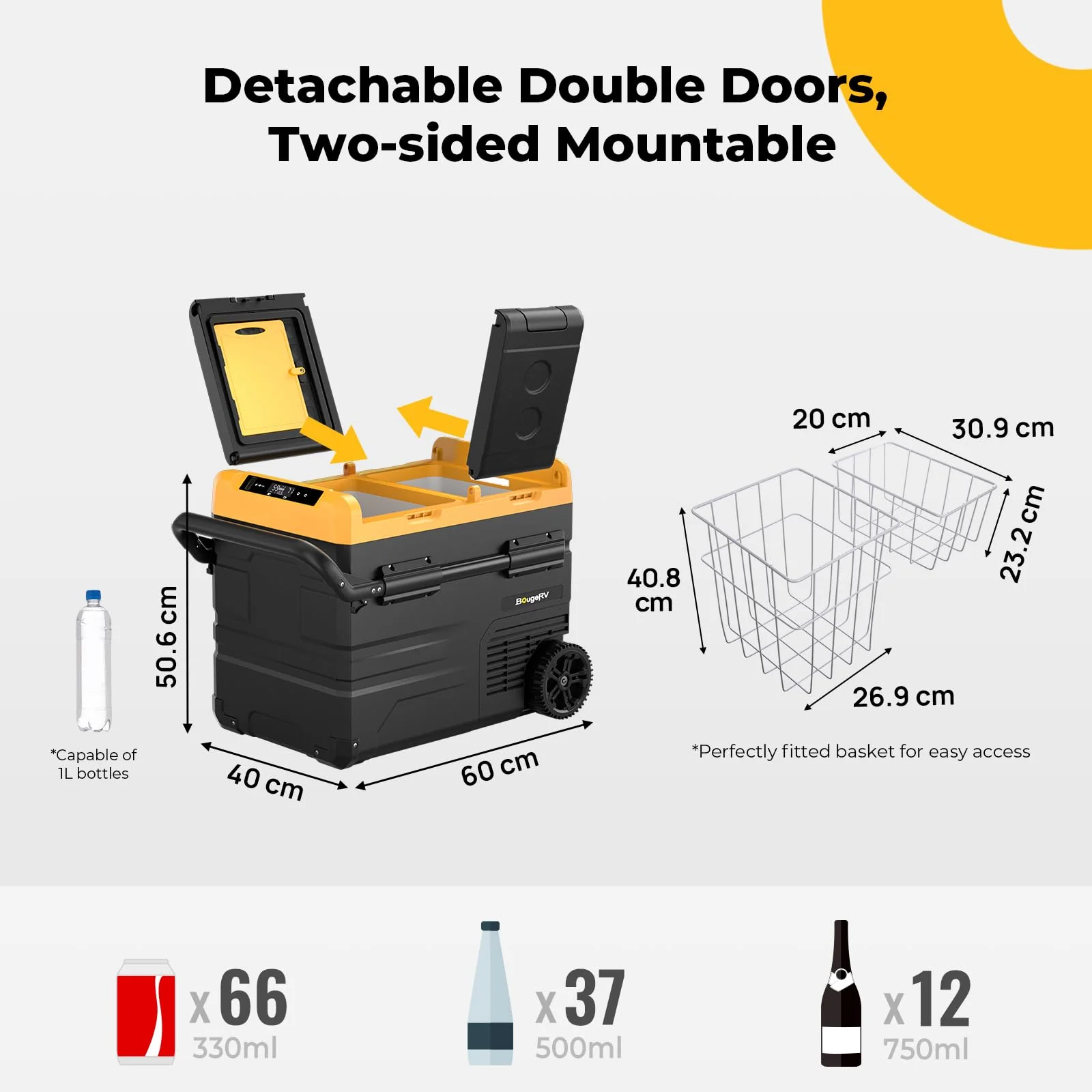 CRD 45L 12V Zwei Zonen Doppeltür Tragbarer Auto Kühlschrank mit Akku - Image 6