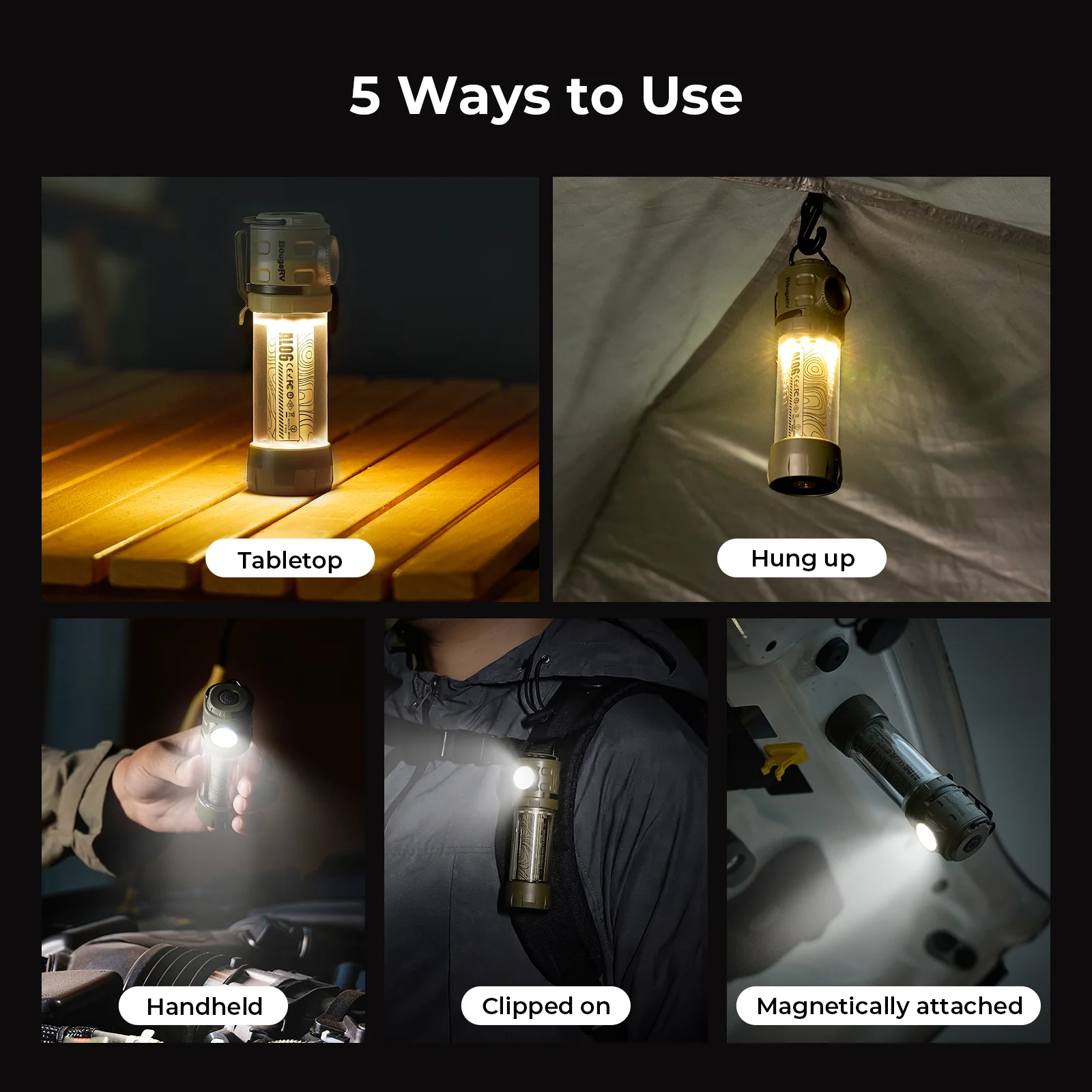 BougeRV AL06 Tragbare Camping-Laterne Wiederaufladbare Notfall-Taschenlampe - Image 10