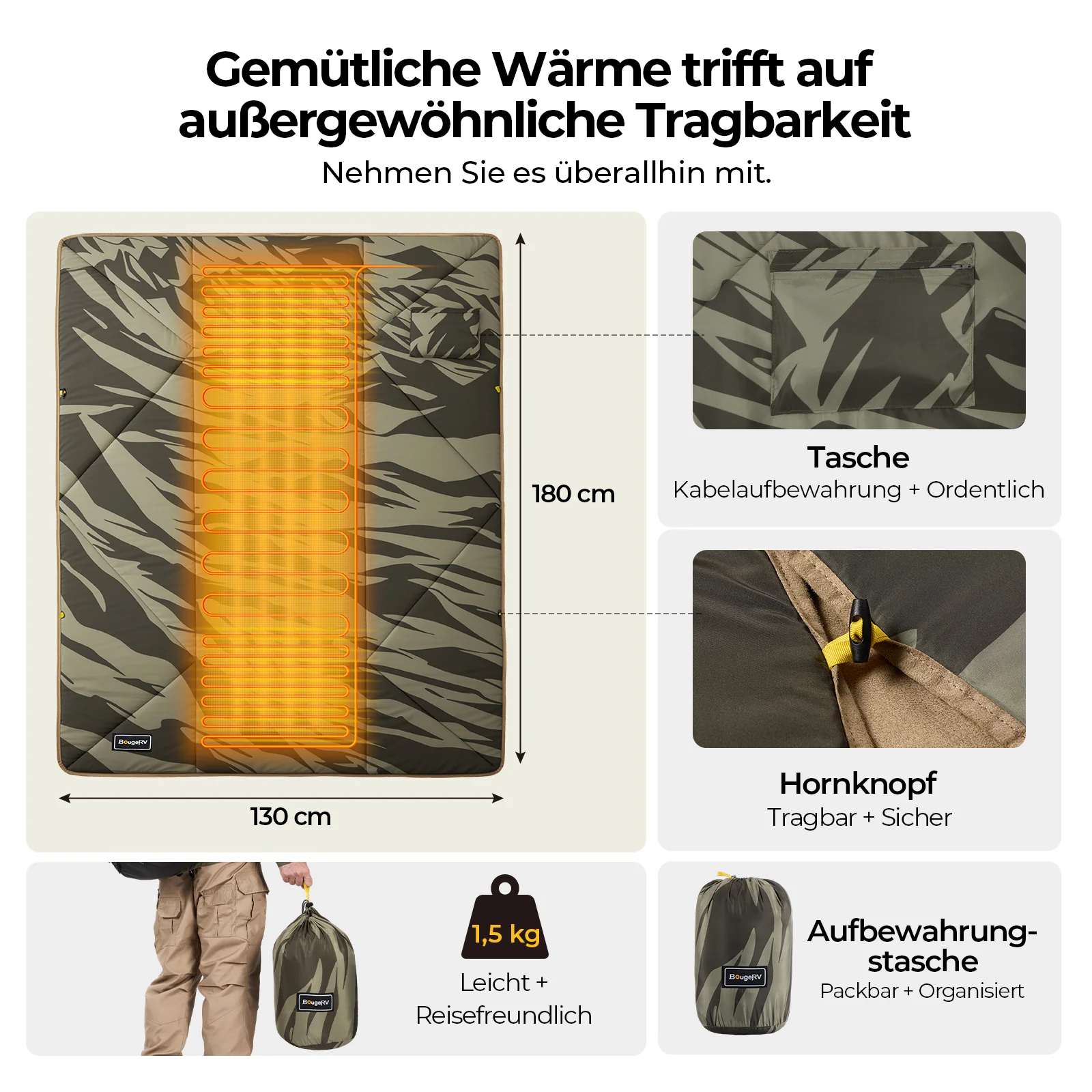 BougeRV 12V tragbare elektrische Decke (Grün) - Image 8