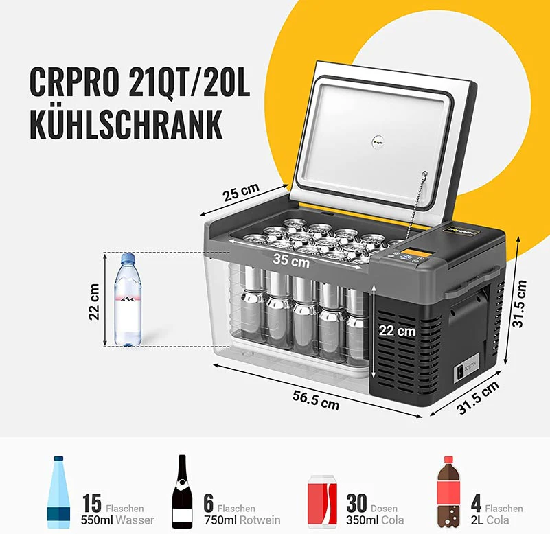 BougeRV CRPRO 20L 12V Tragbarer Auto Kühlschrank Schwarz mit 277WH Akku - Image 5