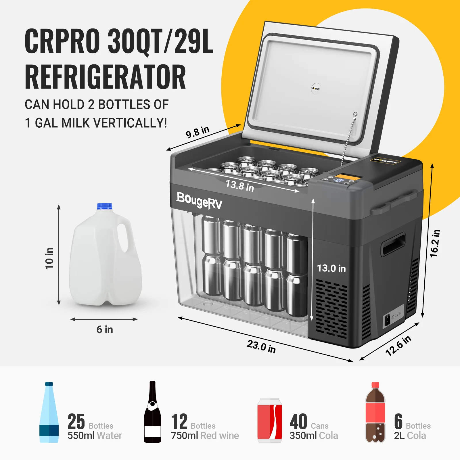 BougeRV CRPRO 29L 12V Tragbarer Auto Kühlschrank Schwarz mit 277Wh Akku - Image 3