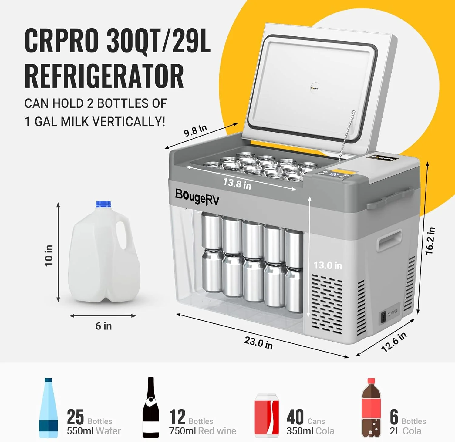 BougeRV CRPRO 29L 12V Tragbarer Auto Kühlschrank Weiß mit 277WH Akku - Image 3