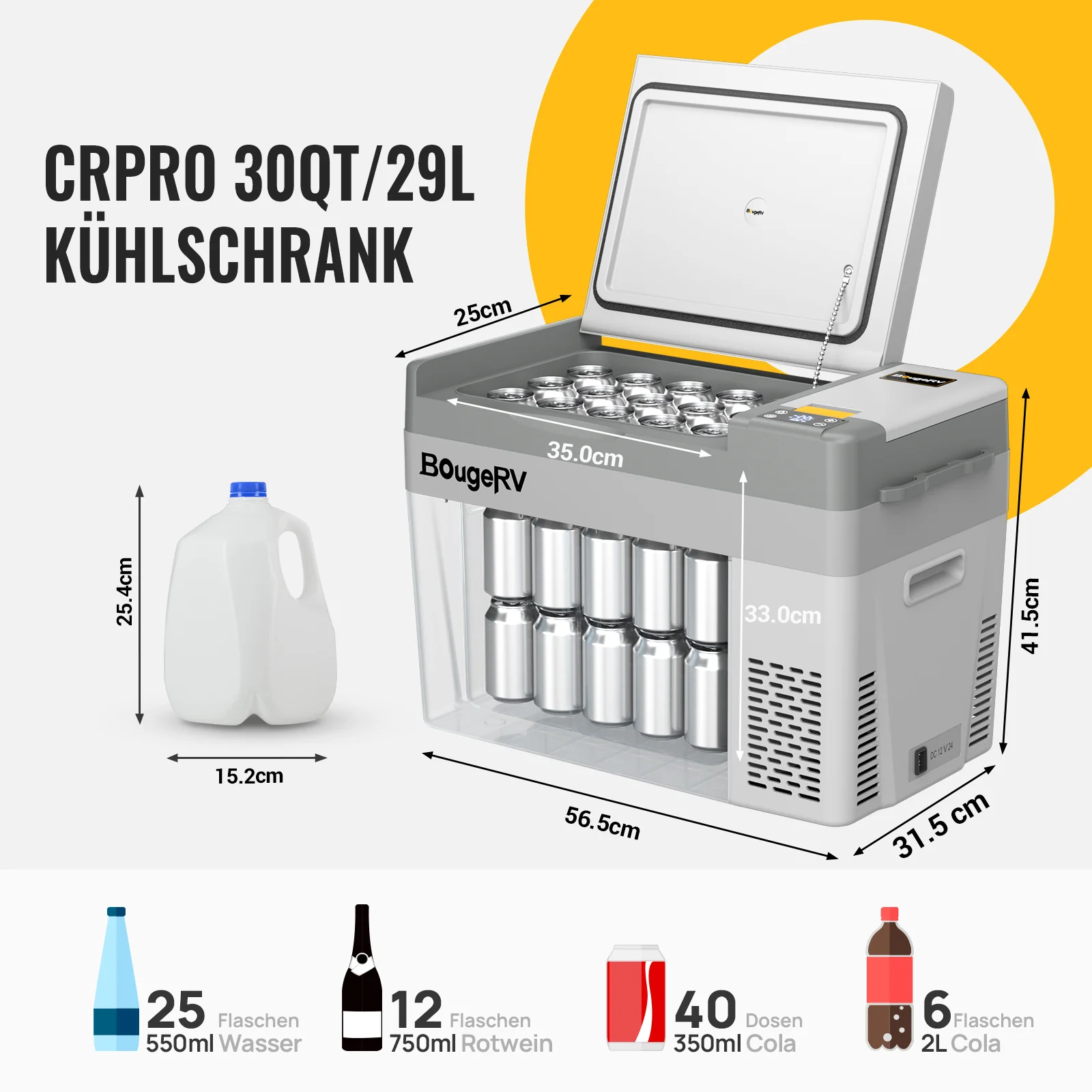BougeRV CRPRO 29 Liter 12V Tragbarer Auto Kühlschrank Weiß - Image 3