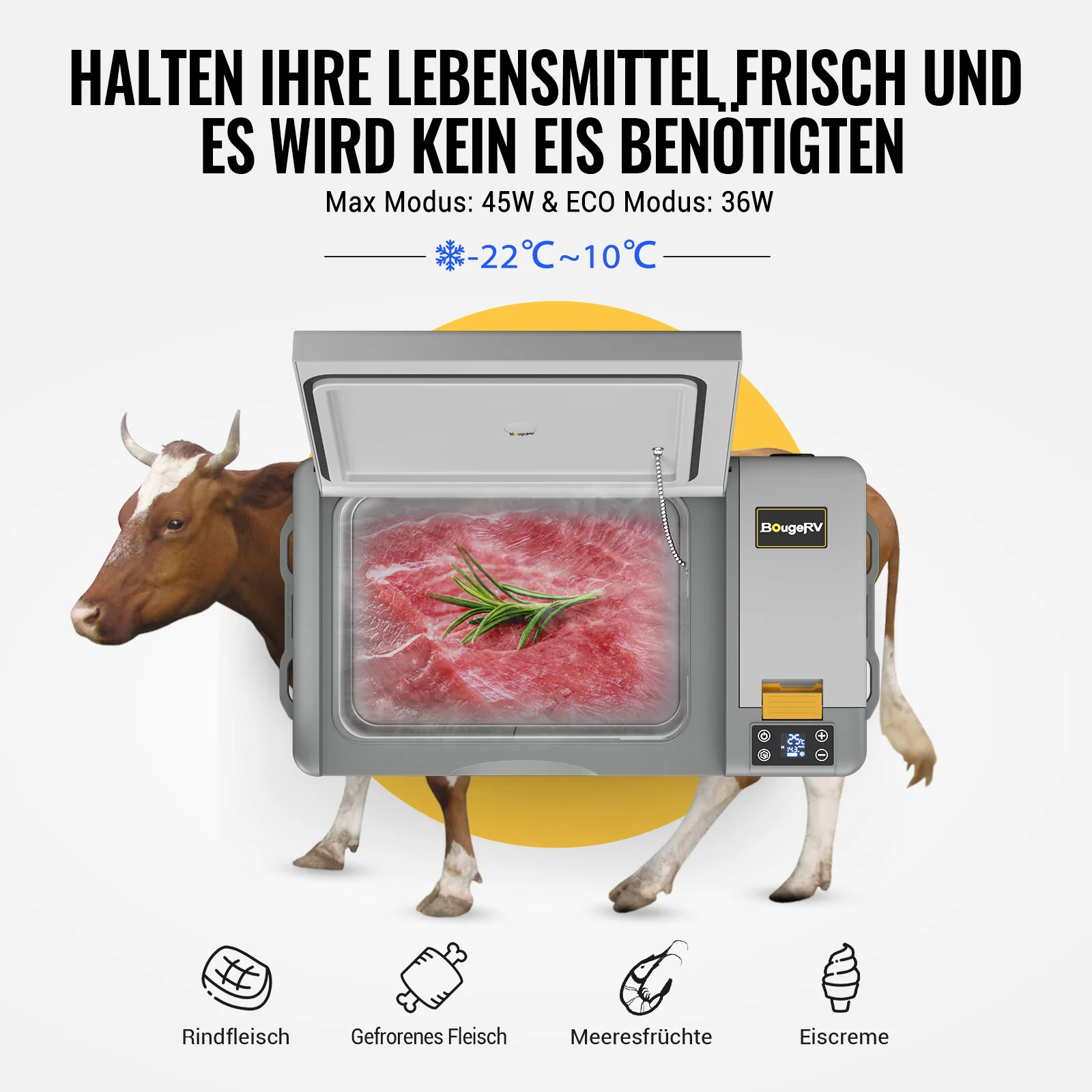 BougeRV CRPRO 29 Liter 12V Tragbarer Auto Kühlschrank Weiß - Image 4